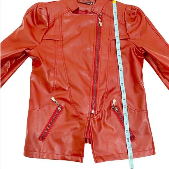 Bright Pearl Red Faux Leather Moto Jacket, Size Small 4/6* Please See Below - Picture 13 of 14